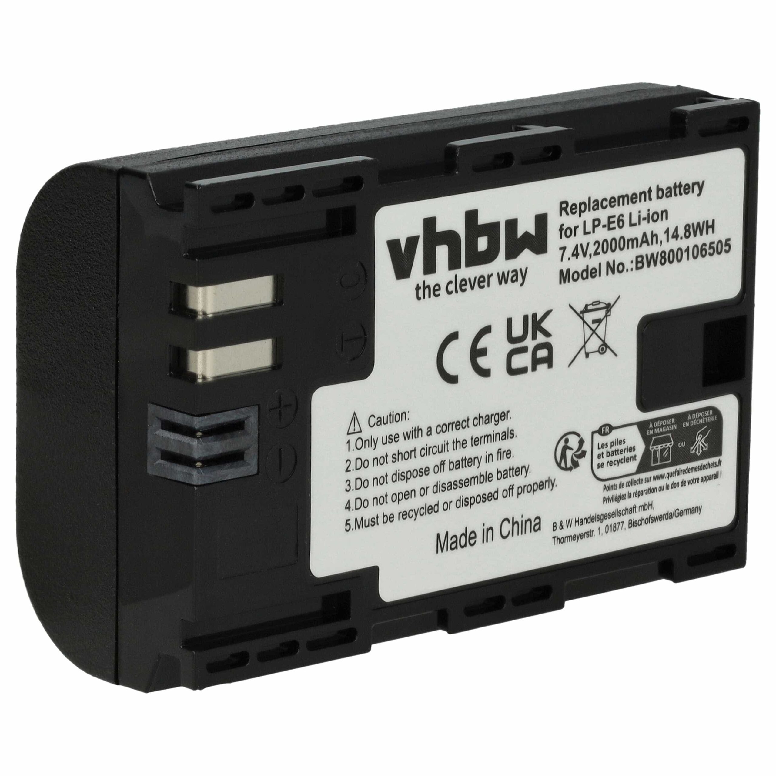 Bateria vhbw substitui Canon LP-E6 - 2000mAh, 7.2V, Li-Ion com Chip Info