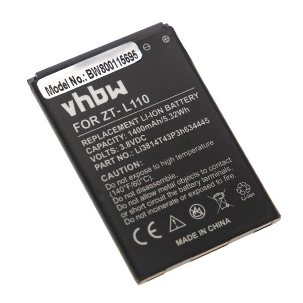 Bateria vhbw para Telemóvel ZTE Li3814T43P3h634445 - 1400 mAh 3.8 V