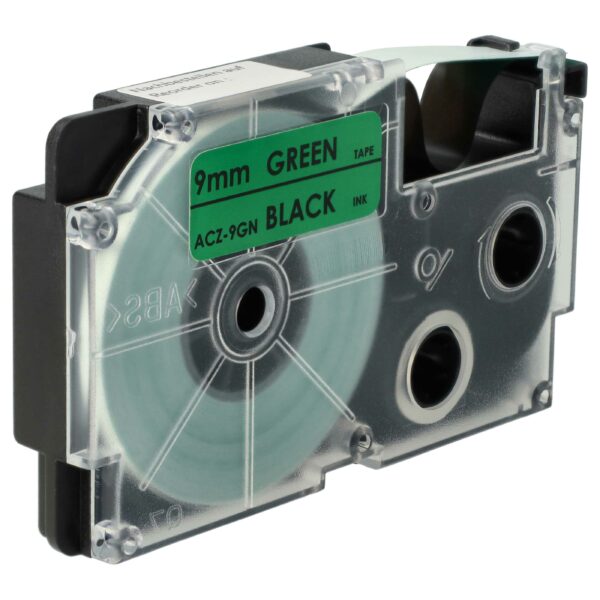 Fita de etiquetas vhbw compatível com Casio XR-9GN1, XR-9GN - 9 mm preto sobre verde