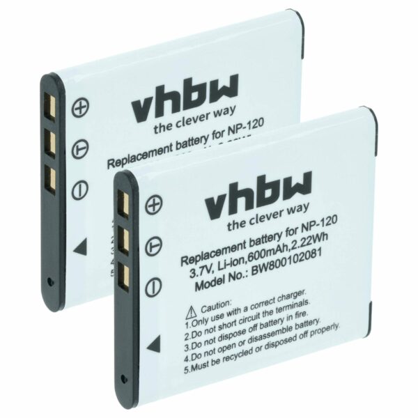 2x Bateria compatível com Casio NP-120 - 550mAh, 3.6V, Li-Ion vhbw