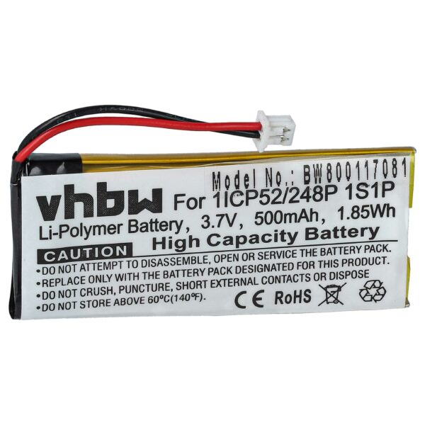 Bateria para Auriculares Wireless Sena 1ICP52/248P 1S1P - 500 mAh 3.7 V Li-Polymer vhbw
