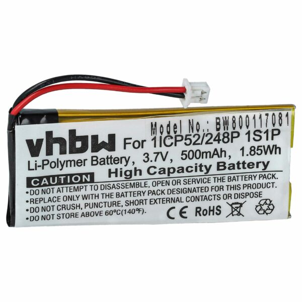Bateria para Auriculares Wireless Sena 1ICP52/248P 1S1P - 500 mAh 3.7 V Li-Polymer vhbw