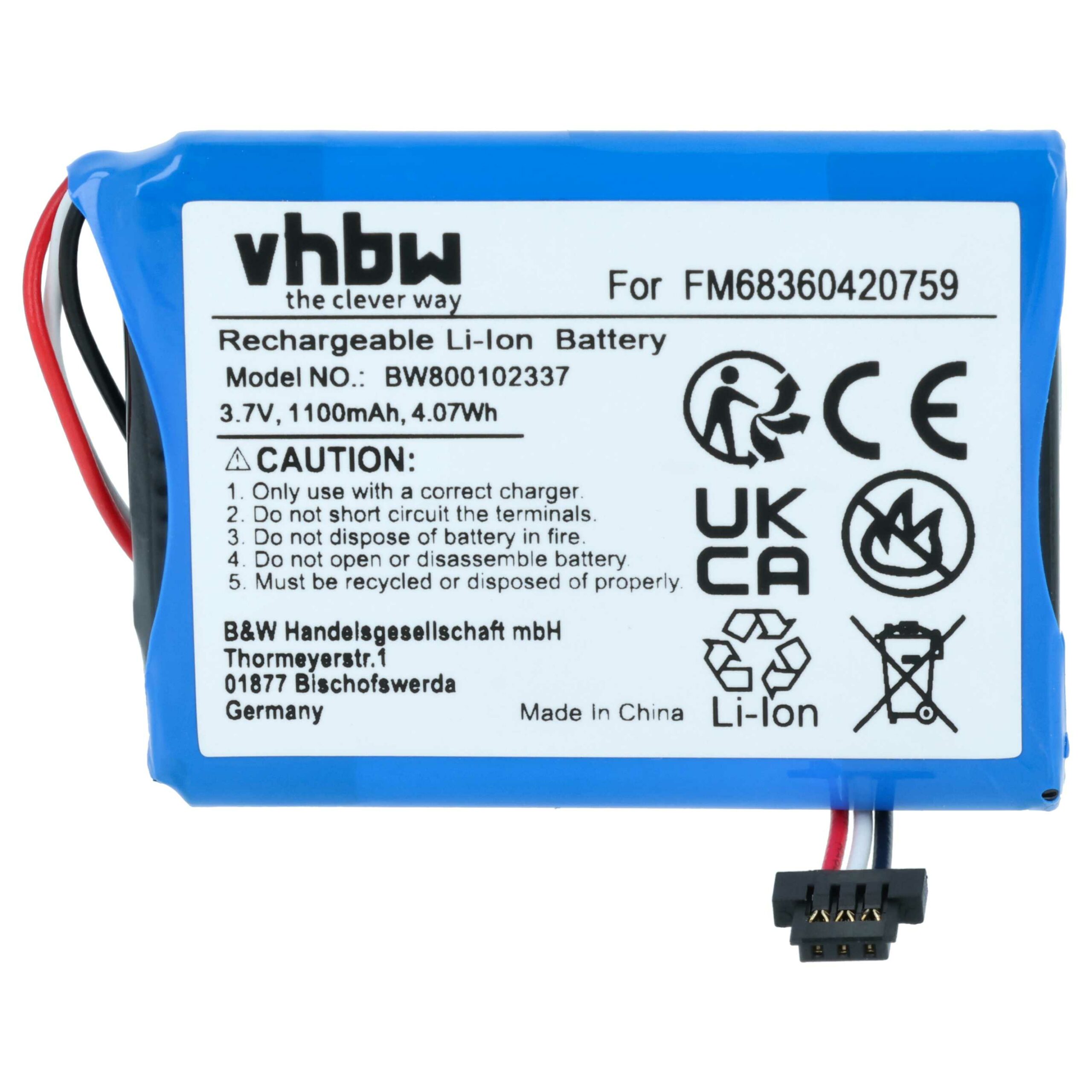 Bateria vhbw para TomTom GPS VF3, FM68360420759 - 1100mAh, 3.7V - Image 3