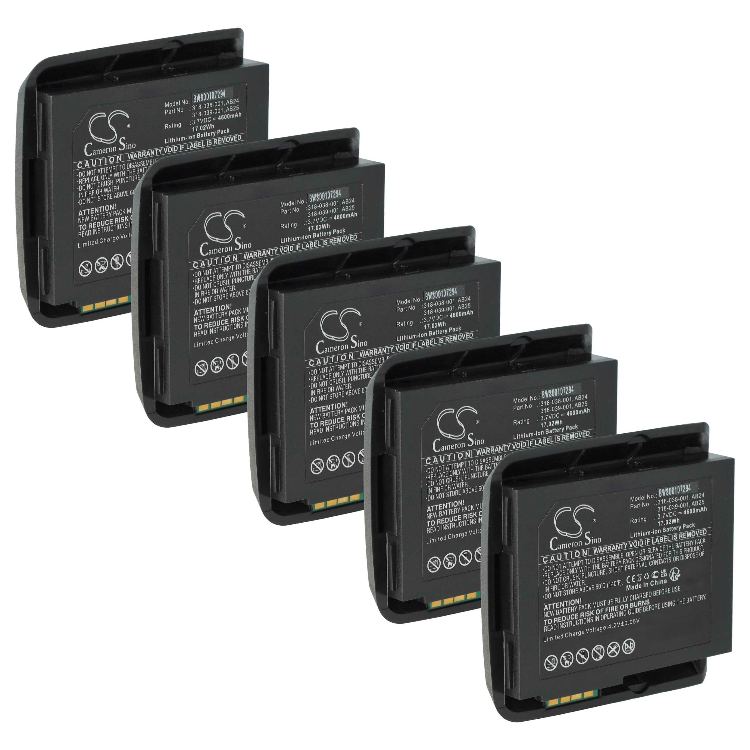 5x Bateria vhbw compatível Intermec 1015AB02, 318-038-001 para Scanner POS Intermec 4600 - 4600 mAh 3.7 V