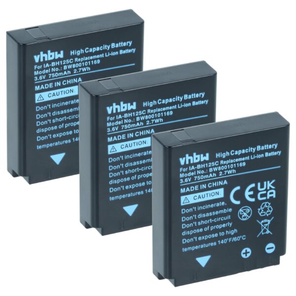 3x Bateria substitui Pentax D-Li106 - 750mAh, 3.6V, Li-Ion vhbw