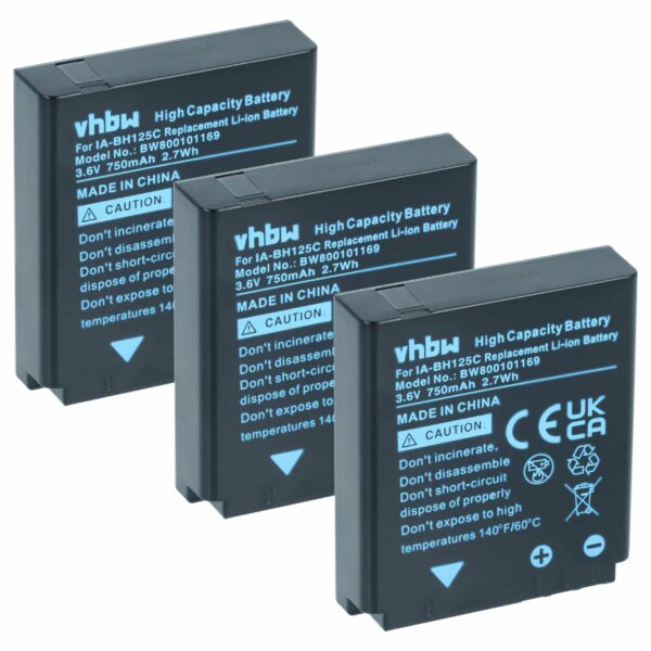 3x Bateria substitui Pentax D-Li106 - 750mAh, 3.6V, Li-Ion vhbw
