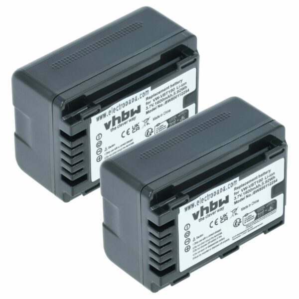 Bateria vhbw compatível com Panasonic VW-VBT190 - 1600 mAh 3.6 V Li-Ion (Pack 2x)