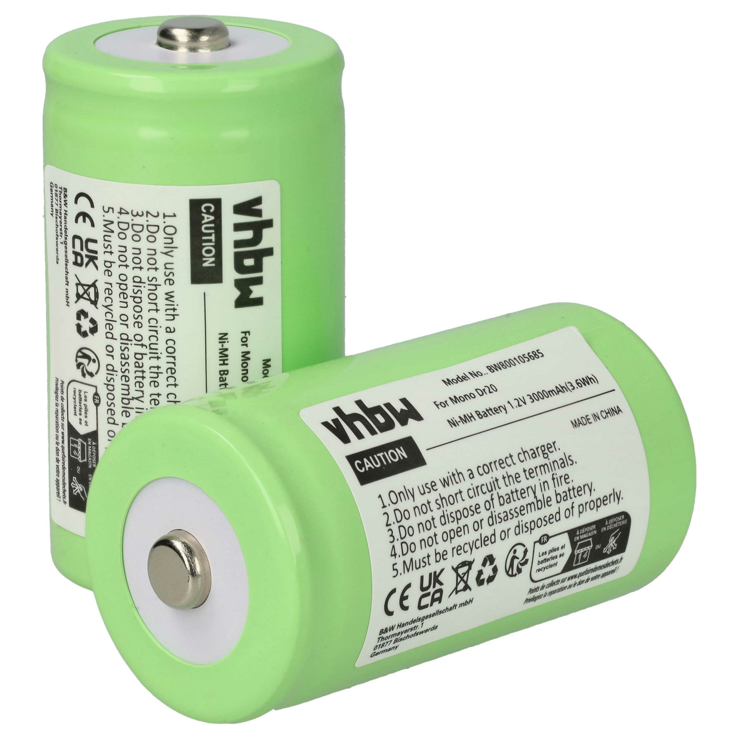 Bateria NiMH vhbw 2x D (R20) 3000 mAh 1.2V para Rádios CB