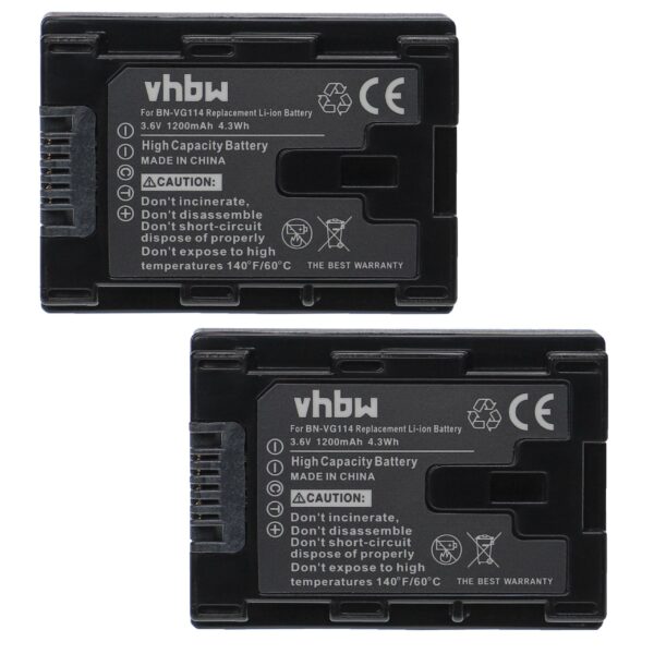 Pack 2 Baterias vhbw para JVC BN-VG114, BN-VG114SU - 1200 mAh 3.6 V