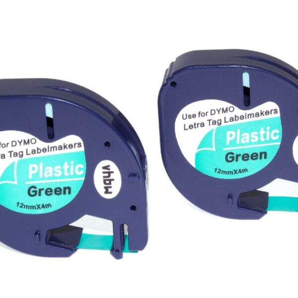 2x Fita de Etiquetas compatível com Dymo 91204 - 12 mm Preto sobre Verde