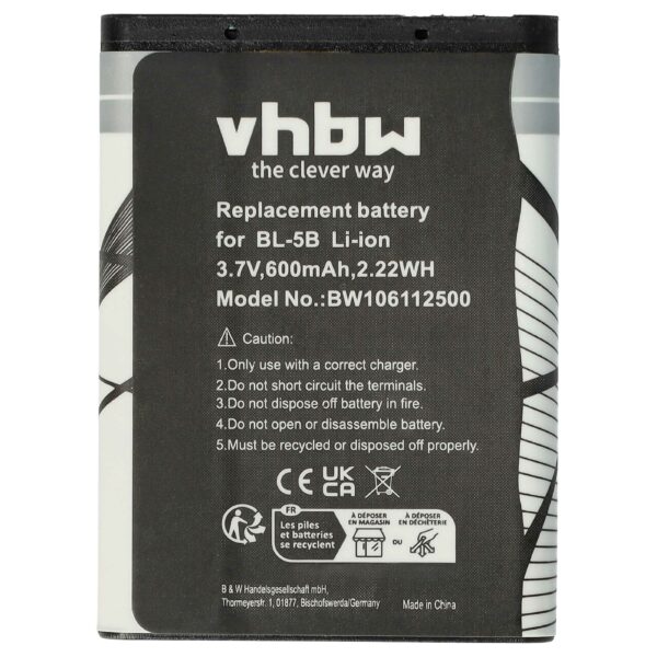 Bateria para Telemóvel vhbw - Compatível com Blu N5B80T - 600 mAh 3.7 V Li-Ion