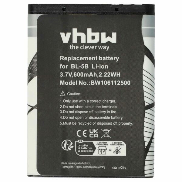 Bateria para Telemóvel vhbw - Compatível com Blu N5B80T - 600 mAh 3.7 V Li-Ion
