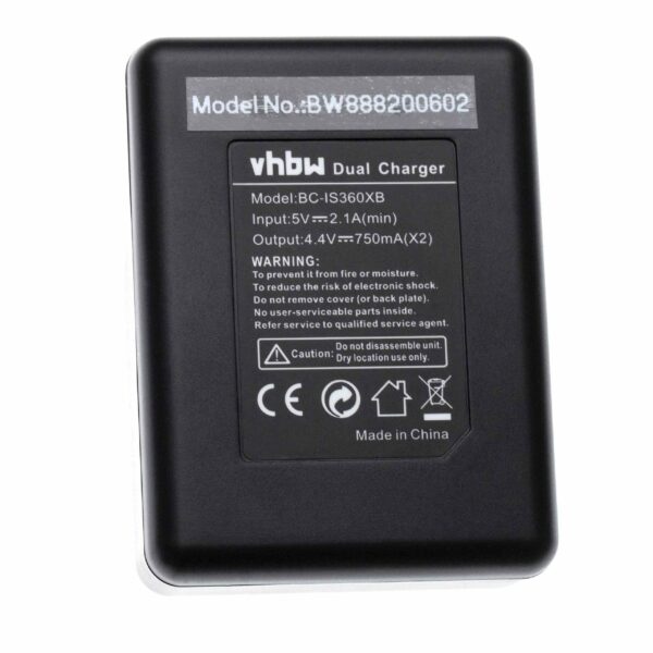 Carregador de Bateria com Cabo USB vhbw para Insta360 CINOXBC/A - 0,75 A