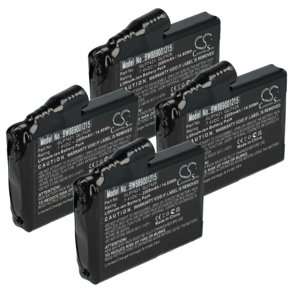 Bateria para Luvas Aquecidas de Motociclista Glovii GLP7421 GLI7426 - 2000 mAh 7.4V Li-Ion (Pack 4x)