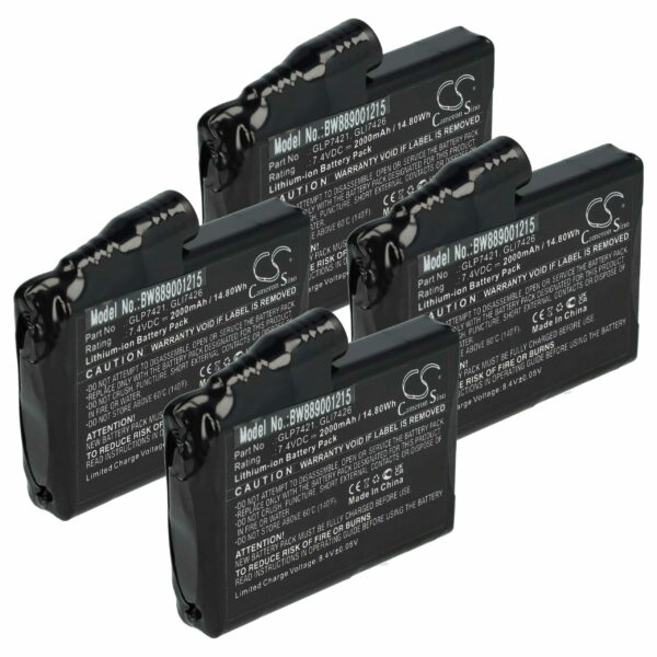 Bateria para Luvas Aquecidas de Motociclista Glovii GLP7421 GLI7426 - 2000 mAh 7.4V Li-Ion (Pack 4x)