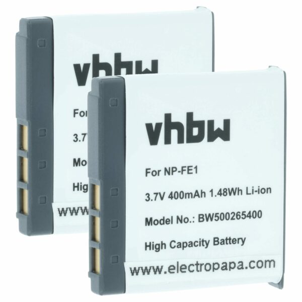 2x Bateria substitui Sony NP-FE1 - 370mAh, 3.6V, Li-Ion