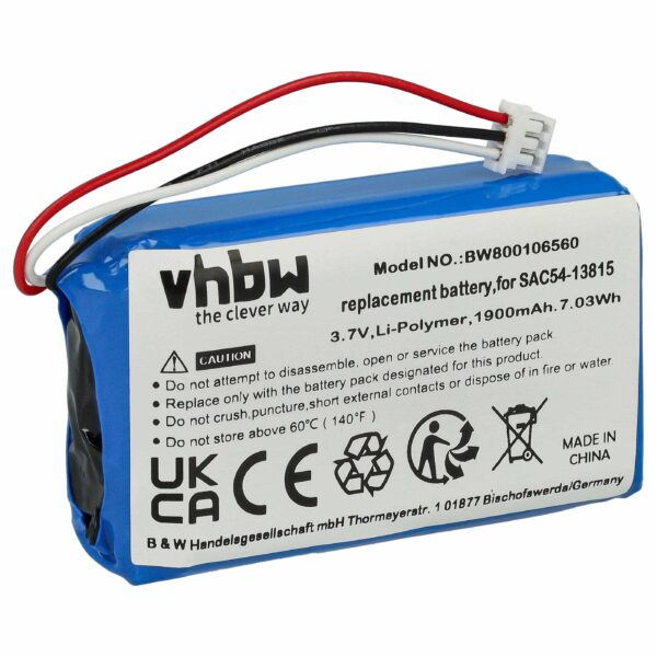 Bateria vhbw para SportDog Dog Trainer substitui SAC54-13815 - 1900 mAh 3.7 V Li-polímero
