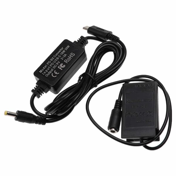 Carregador USB vhbw com Acoplador DC para Nikon EH-5, EH-5A - 2 m, 9V 3.0A