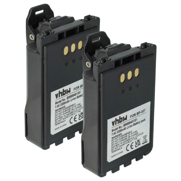 Bateria vhbw 2x para Rádio Icom BP-307 - 3300 mAh 7.4 V Li-Ion + Clip de Cinto