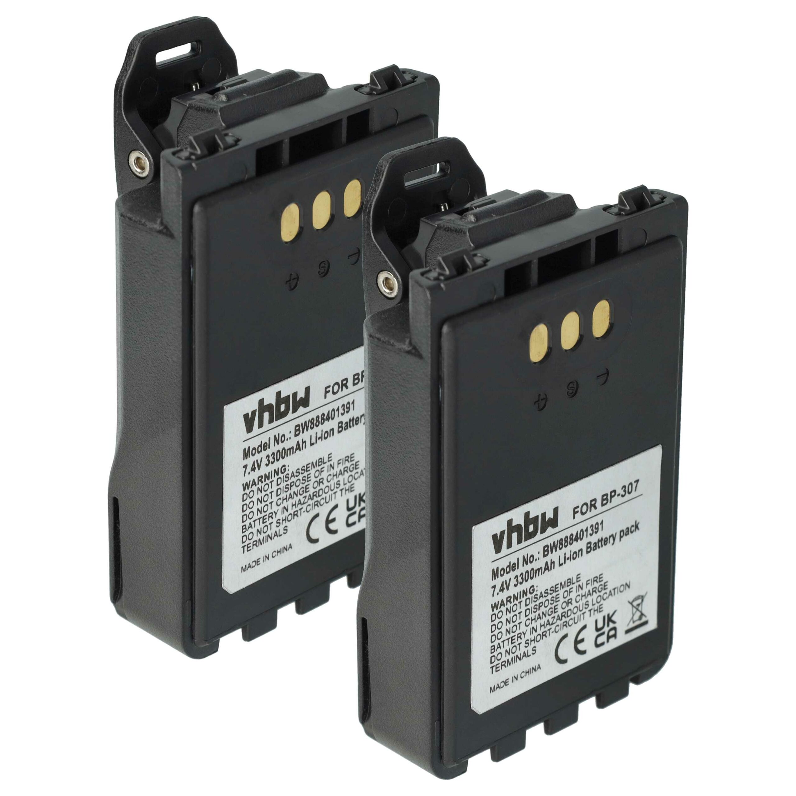 Bateria vhbw 2x para Rádio Icom BP-307 - 3300 mAh 7.4 V Li-Ion + Clip de Cinto