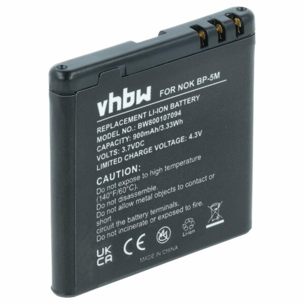 Bateria vhbw compatível com Nokia BP-5M - 900 mAh 3.7 V Li-Ion