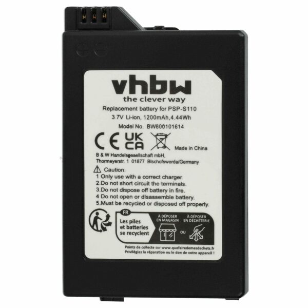 Bateria Compatível Sony PSP-S110 - 1200 mAh 3.7 V Li-Ion vhbw