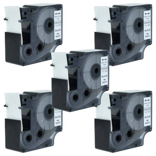 5x Fita de Etiquetas vhbw substitui Dymo 1805430 - 24 mm Preto sobre Branco, Vinil