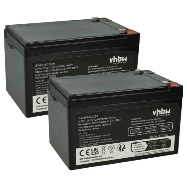 Bateria de Substituição vhbw 2x 12V 12Ah AGM para UPS APC RBC4 e VISRBC4