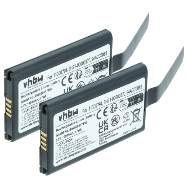 2x Bateria vhbw para Datalogic 11300794, 3H21-00000370 - Scanner POS - 1000 mAh 3.7 V