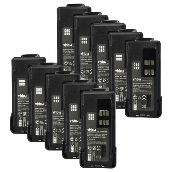 Pack 10x Bateria vhbw para Motorola PMNN4415AR, PMNN4415, PMNN441 - 2600 mAh 7.4 V Li-Ion + Clip