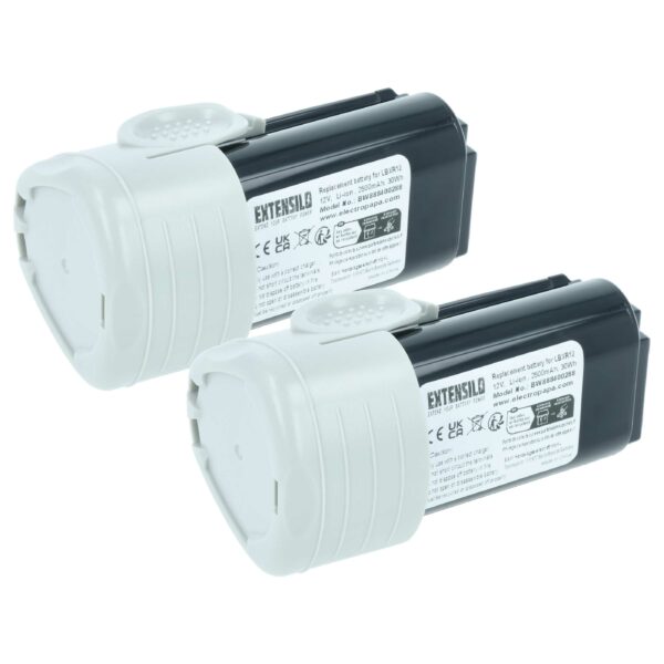 2x Bateria para Black & Decker BL1310, BL1110, BL1510, LB12 - 2500 mAh, 12 V, Li-Ion EXTENSILO