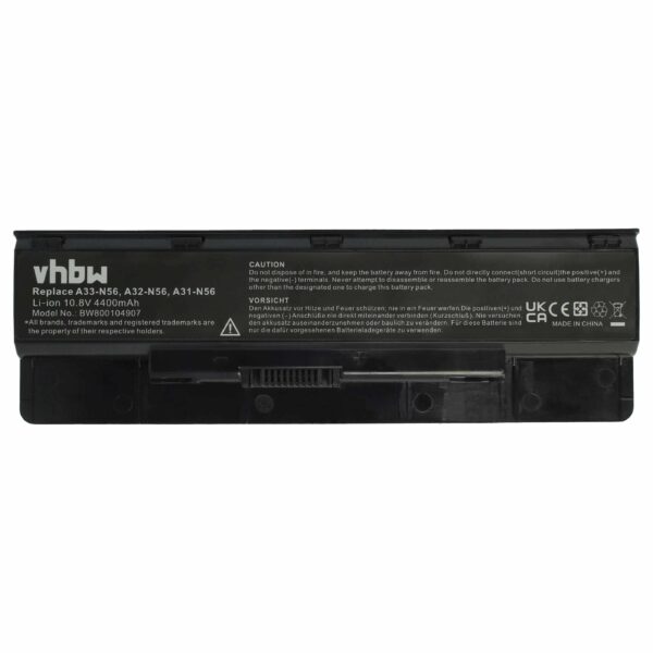 Bateria para Portátil vhbw substitui Asus A32-N56, A31-N56 - 4400 mAh 10.8 V