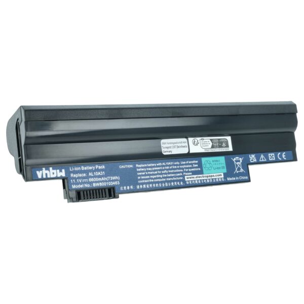Bateria vhbw para portáteis Acer Aspire One D255, D257, D260, D270 - 6600 mAh 11.1 V