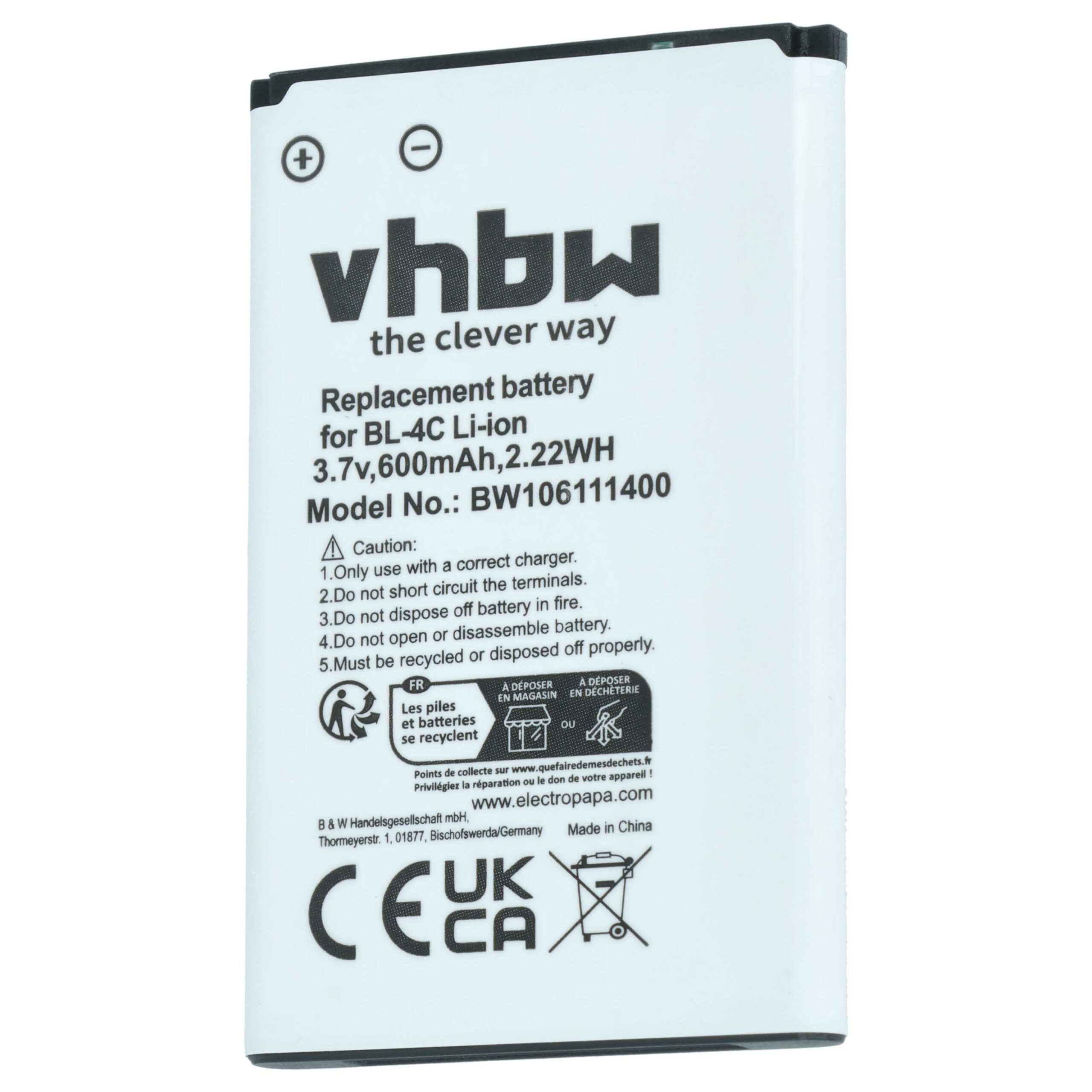 Bateria para Telemóvel vhbw Compatível com Bea-fon C140/C240, EU001B, S400 EU001W - 600 mAh 3.7 V Li-Ion - Image 3