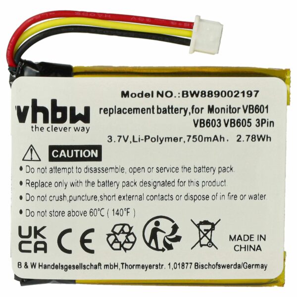 Bateria para Monitor de Bebé vhbw - Compatível GHB Bat-UU24 750 mAh 3.7 V Li-polímero