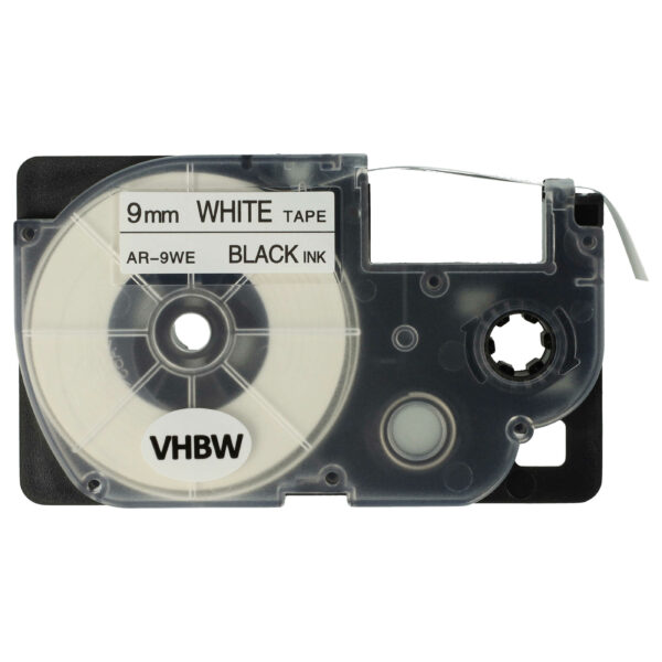 Fita de Etiquetas compatível com Casio XR-9WE1, XR-9WE - 9 mm Preto sobre Branco