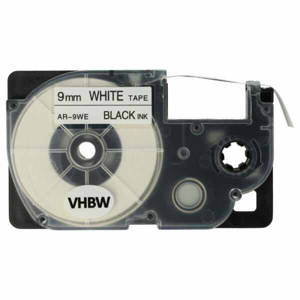 Fita de Etiquetas compatível com Casio XR-9WE1, XR-9WE - 9 mm Preto sobre Branco