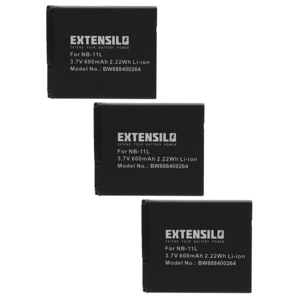 Pack 3 Baterias EXTENSILO para Canon NB-11LH, NB-11L - 600mAh, 3.7V, Li-Ion