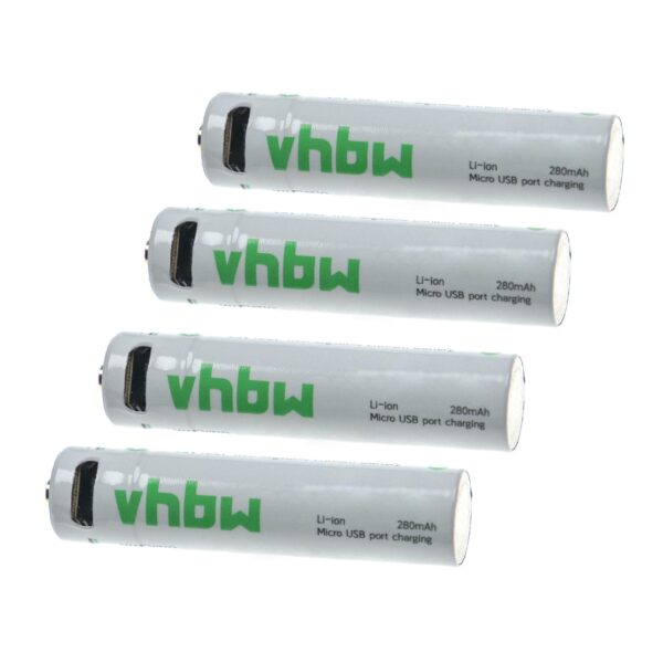 Bateria AAA Micro Recarregável 280 mAh 1.5 V Li-Ion com Carregamento USB - vhbw
