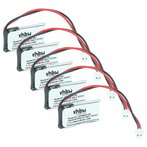 Bateria de Substituição vhbw 5x para Sistemas de Alarme Daitem, Logisty, Diagral, Intercom - 90 mAh 3.7 V Li-polímero