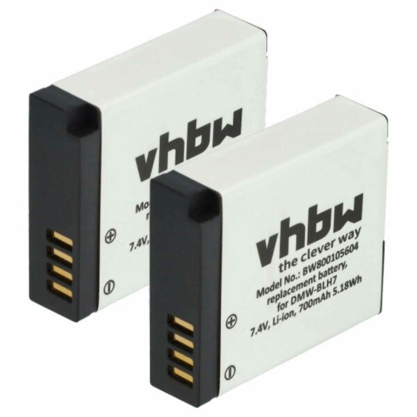 2x Bateria compatível Panasonic DMW-BLH7E, DMW-BLH7, DMW-BLHPP, DMW-BLH7PP - 600mAh, 7.2V, Li-Ion com Chip de Informação