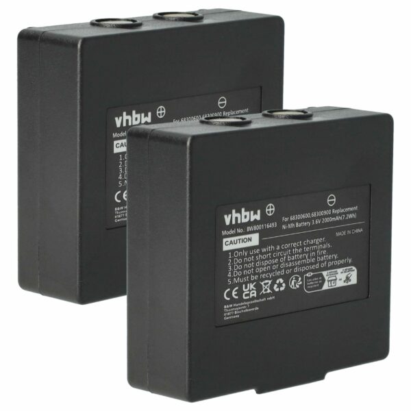 2x Bateria de Substituição vhbw para Comando Remoto Abitron KH68300990, EX2-22 - 2000 mAh