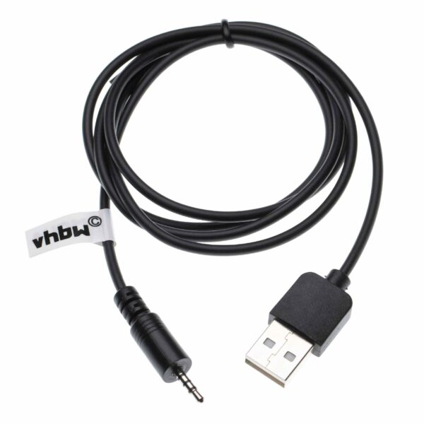 Cabo de Carregamento USB para Ficha Jack 2,5 mm - Compatível com Auscultadores AKG/JBL/Harman Kardon E40 - vhbw Preto