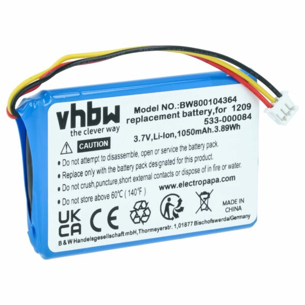 Bateria de Substituição vhbw para Comando Logitech 1209, 533-000084 - 1050 mAh 3.7 V Li-Ion