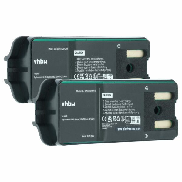 2x Bateria para Rádio JAY UWB - 700 mAh 3.6V NiMH vhbw