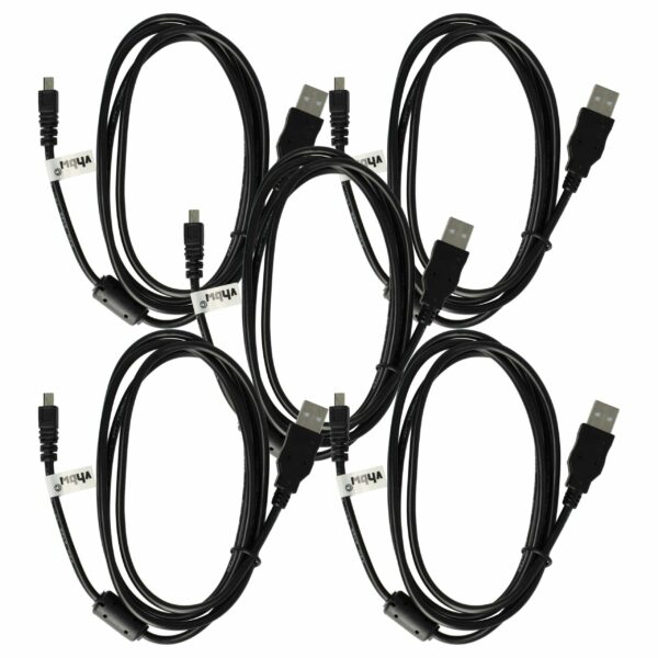 Pack 5x Cabo USB para Câmaras Fotográficas - Compatível Casio, Fujifilm, Nikon e outros - 150 cm