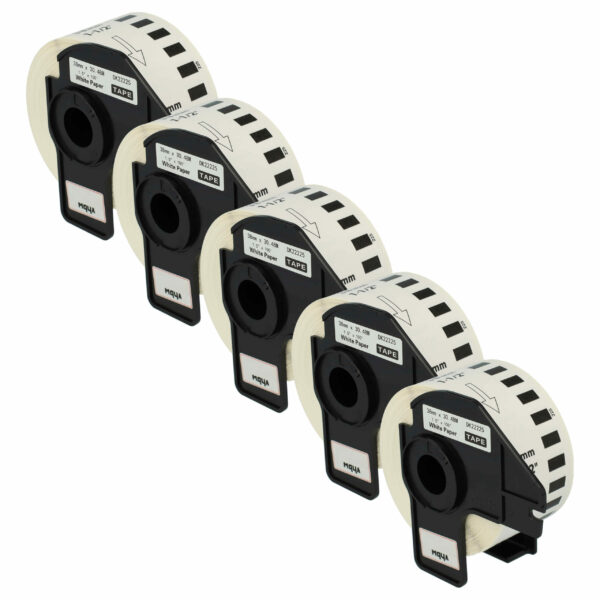 5x Rolo de Etiquetas vhbw Compatível com Brother DK-22225 - 38 mm x 30,48 m + Suporte