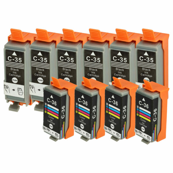 Pack 10 Cartuchos de Tinta vhbw Compatíveis Canon CLI-36C, CLI-36, PGI-35, PGI-35BK - IP100v