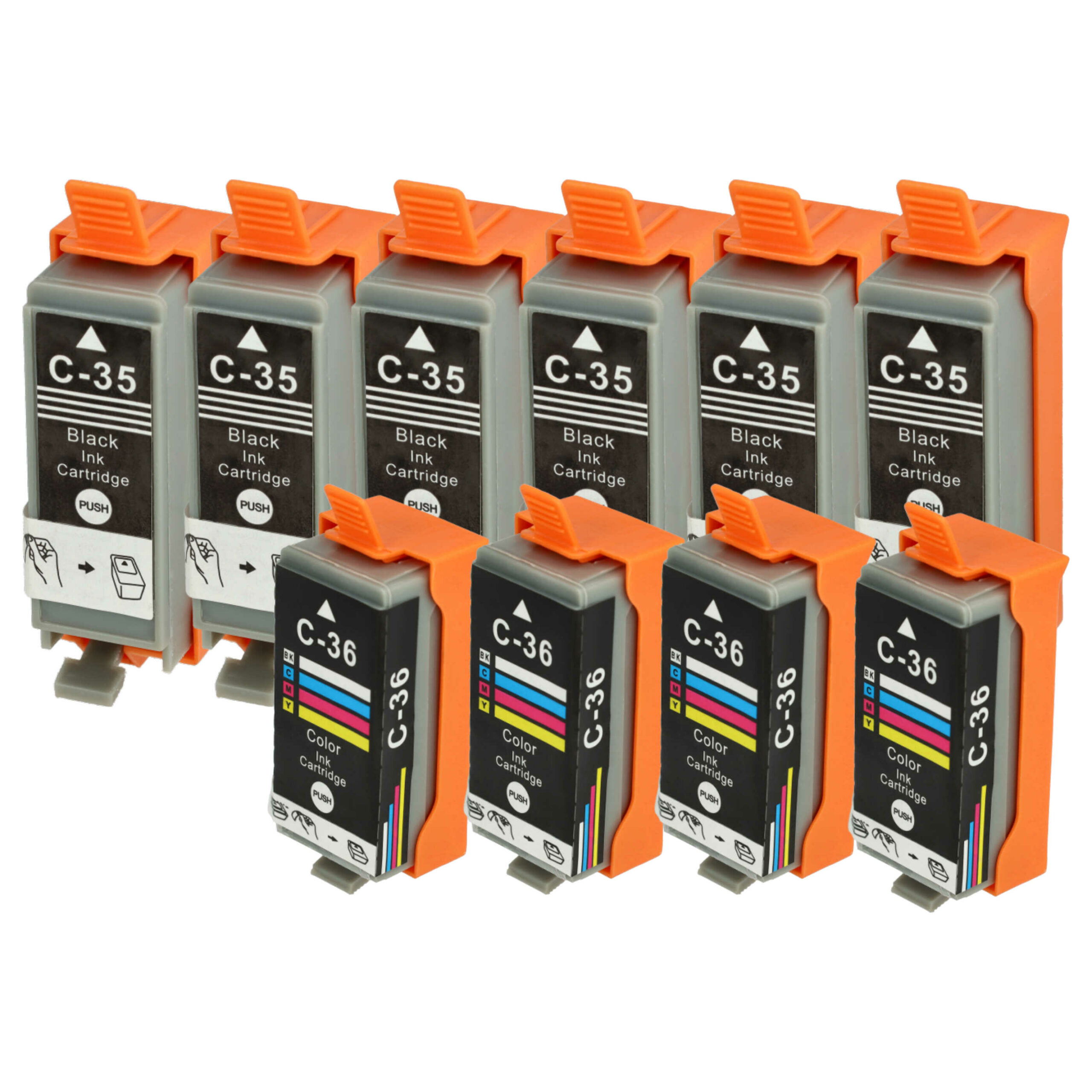 Pack 10 Cartuchos de Tinta vhbw Compatíveis Canon CLI-36C, CLI-36, PGI-35, PGI-35BK - IP100v