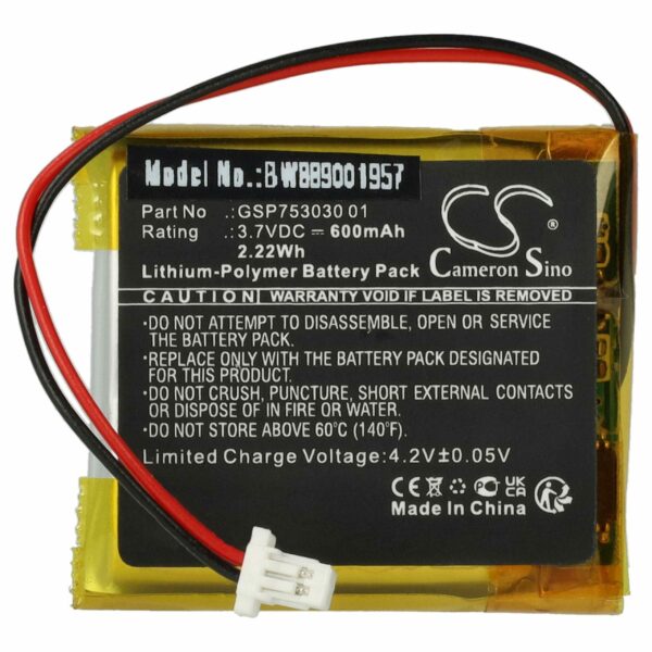 Bateria de substituição para auscultadores JBL GSP753030 01 - 600 mAh 3.7 V Li-polímero